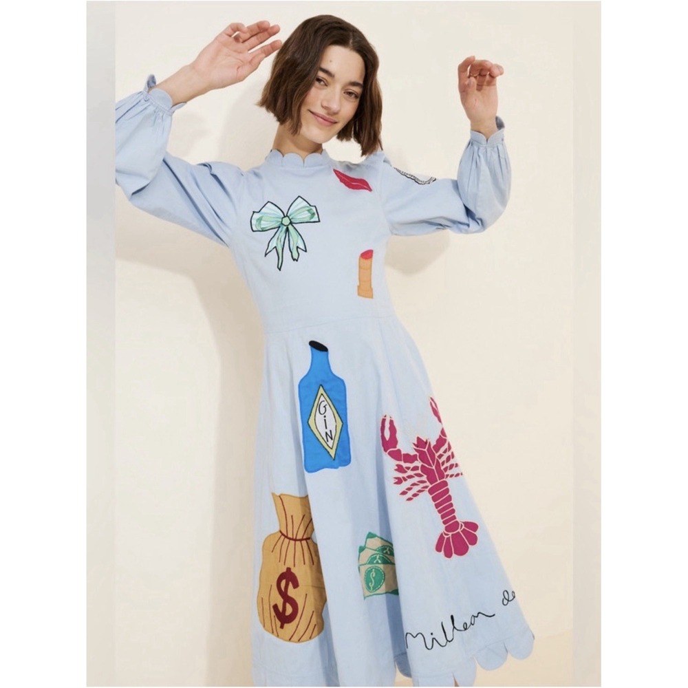 Stella Nova Anthropologie Whimsical Million Dollar Baby Embroidered Midi Dress L